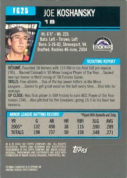 2006 Bowman Draft Picks & Prospects - Futures Game Prospects Gold #FG25 Joe Koshansky Back
