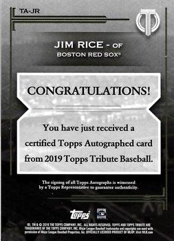 2019 Topps Tribute - Tribute Autographs #TA-JR Jim Rice Back