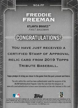 2019 Topps Tribute - Stamp of Approval Authenticated Relics Purple #SOA-FF Freddie Freeman Back