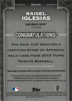 2019 Topps Tribute - Stamp of Approval Authenticated Relics Purple #SOA-RI Raisel Iglesias Back