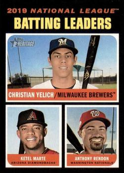 2020 Topps Heritage #62 2019 NL Batting Leaders (Christian Yelich / Ketel Marte / Anthony Rendon) Front