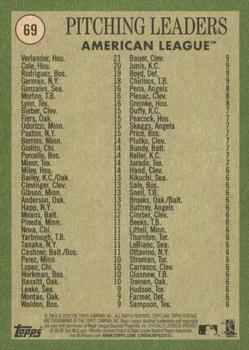 2020 Topps Heritage #69 2019 AL Pitching Leaders (Justin Verlander / Gerrit Cole / Eduardo Rodriguez) Back