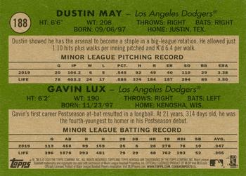 2020 Topps Heritage #188 Dodgers 2020 Rookie Stars (Dustin May / Gavin Lux) Back