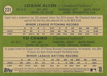 2020 Topps Heritage #231 Indians 2020 Rookie Stars (Logan Allen / Yu Chang) Back