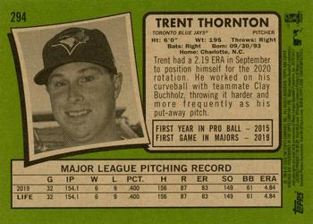 2020 Topps Heritage #294 Trent Thornton Back