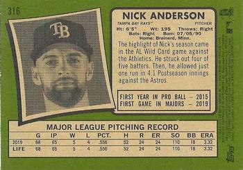 2020 Topps Heritage #316 Nick Anderson Back
