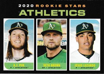 2020 Topps Heritage #317 Athletics 2020 Rookie Stars (A.J. Puk / Seth Brown / Jesus Luzardo) Front