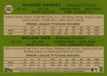 2020 Topps Heritage #362 Orioles 2020 Rookie Stars (Hunter Harvey / Dillon Tate) Back