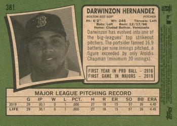 2020 Topps Heritage #381 Darwinzon Hernandez Back