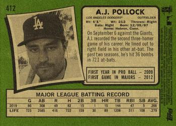 2020 Topps Heritage #412 A.J. Pollock Back