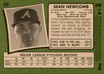 2020 Topps Heritage #430 Sean Newcomb Back