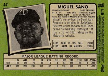 2020 Topps Heritage #441 Miguel Sano Back