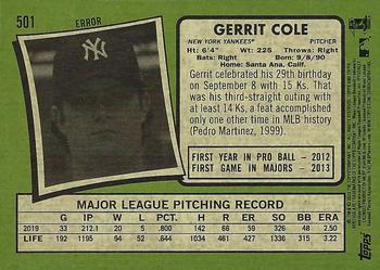 2020 Topps Heritage #501 Gerrit Cole Back