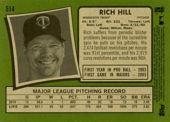 2020 Topps Heritage #514 Rich Hill Back