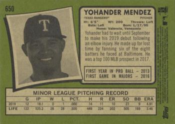 2020 Topps Heritage #650 Yohander Mendez Back