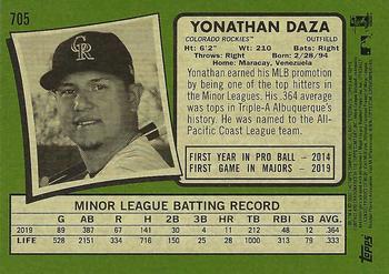 2020 Topps Heritage #705 Yonathan Daza Back