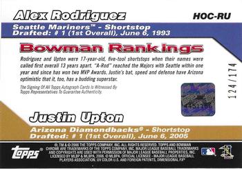 2006 Bowman Draft Picks & Prospects - Head of the Class Dual Autograph #HOC-RU Alex Rodriguez / Justin Upton Back