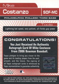 2006 Bowman Draft Picks & Prospects - Signs of the Future #SOF-MC Mike Costanzo Back