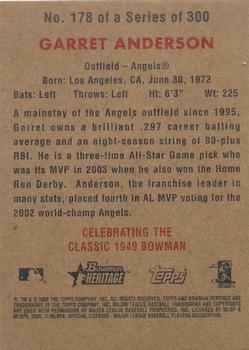 2006 Bowman Heritage - Silver Foil #178 Garret Anderson Back