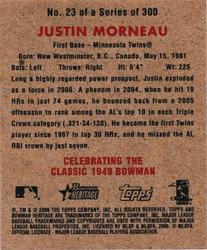 2006 Bowman Heritage - Mini #23 Justin Morneau Back