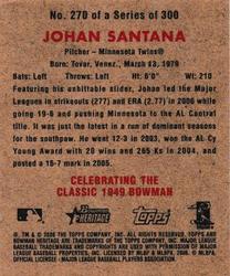 2006 Bowman Heritage - Mini #270 Johan Santana Back