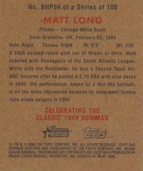2006 Bowman Heritage - Mini Draft Pick Variations #BHP84 Matt Long Back