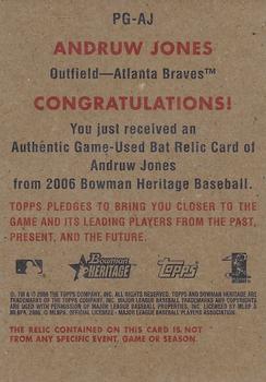 2006 Bowman Heritage - Pieces of Greatness #PG-AJ Andruw Jones Back