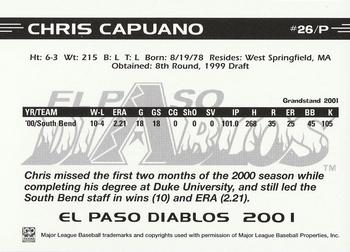 2001 Grandstand El Paso Diablos White Border #NNO Chris Capuano Back