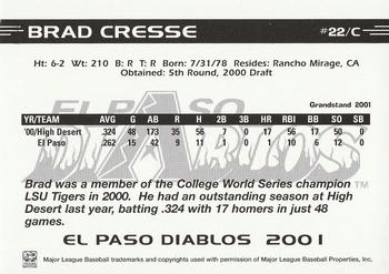 2001 Grandstand El Paso Diablos White Border #NNO Brad Cresse Back