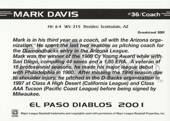 2001 Grandstand El Paso Diablos White Border #NNO Mark Davis Back