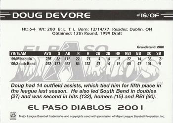 2001 Grandstand El Paso Diablos White Border #NNO Doug DeVore Back