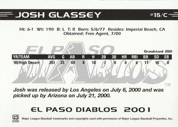 2001 Grandstand El Paso Diablos White Border #NNO Josh Glassey Back