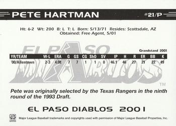 2001 Grandstand El Paso Diablos White Border #NNO Pete Hartmann Back