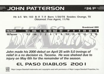 2001 Grandstand El Paso Diablos White Border #NNO John Patterson Back