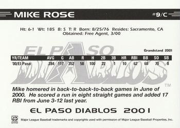 2001 Grandstand El Paso Diablos White Border #NNO Mike Rose Back