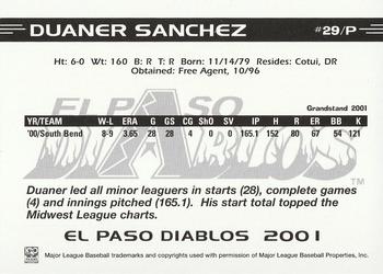 2001 Grandstand El Paso Diablos White Border #NNO Duaner Sanchez Back