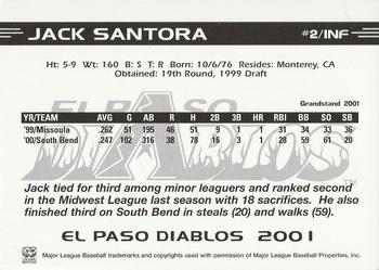 2001 Grandstand El Paso Diablos White Border #NNO Jack Santora Back