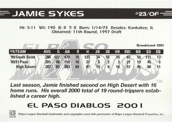 2001 Grandstand El Paso Diablos White Border #NNO Jamie Sykes Back