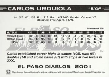 2001 Grandstand El Paso Diablos White Border #NNO Carlos Urquiola Back