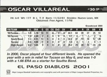 2001 Grandstand El Paso Diablos White Border #NNO Oscar Villarreal Back