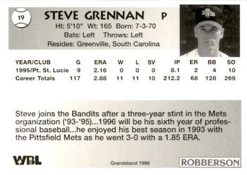 1996 Grandstand Bend Bandits #NNO Steve Grennan Back