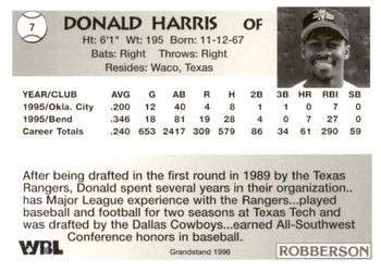 1996 Grandstand Bend Bandits #NNO Donald Harris Back