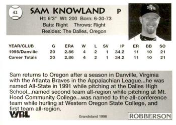 1996 Grandstand Bend Bandits #NNO Sam Knowland Back