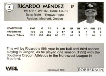 1996 Grandstand Bend Bandits #NNO Ricardo Mendez Back