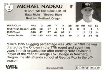 1996 Grandstand Bend Bandits #NNO Michael Nadeau Back