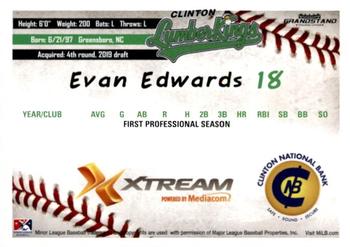 2019 Grandstand Clinton LumberKings #NNO Evan Edwards Back