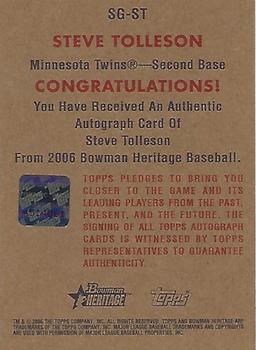 2006 Bowman Heritage - Signs of Greatness #SG-ST Steve Tolleson Back