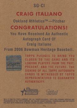 2006 Bowman Heritage - Signs of Greatness #SG-CI Craig Italiano Back