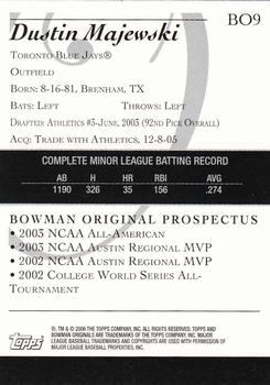 2006 Bowman Originals - Prospects #BO9 Dustin Majewski Back