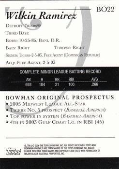 2006 Bowman Originals - Prospects #BO22 Wilkin Ramirez Back